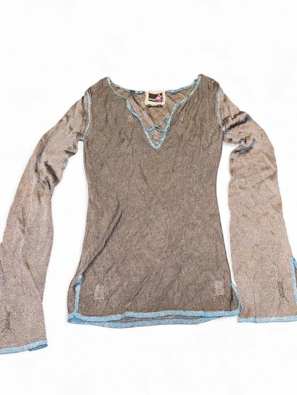 Long Sleeve Contrast Trim Top Size Medium
